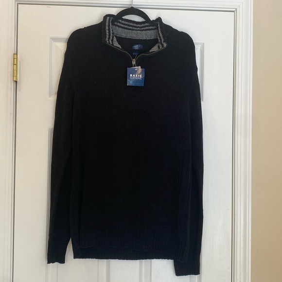 Men’s basic editions collared quarter zip black sweater size large - Picture 1 of 5
